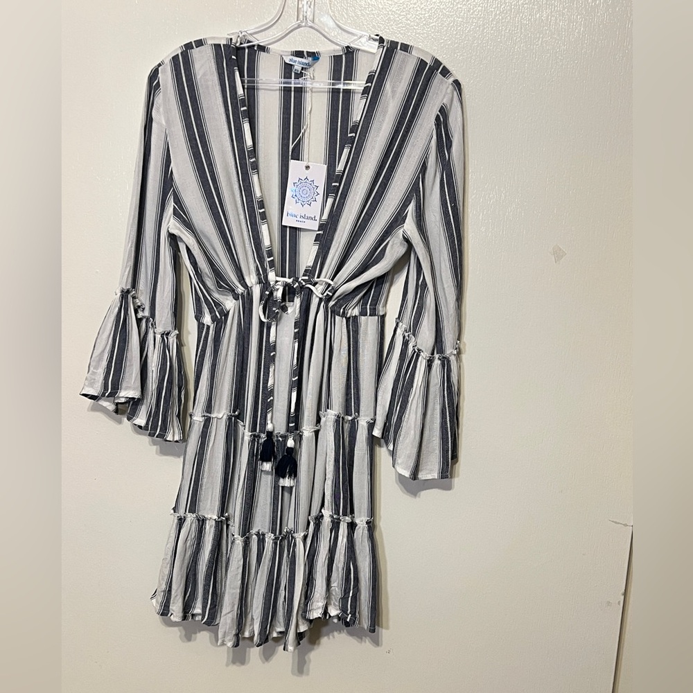 Blue Island grey and White Striped Swim Coverup